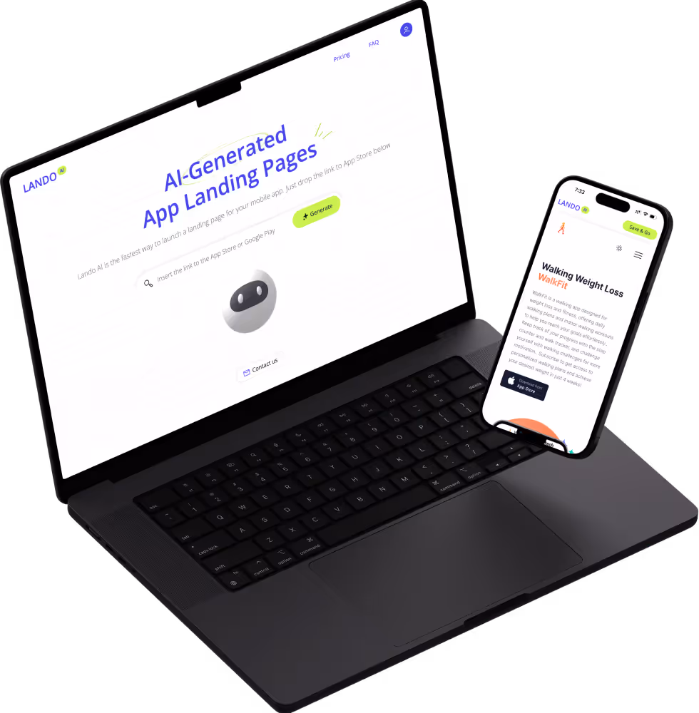 Lando AI landing page generator screens.